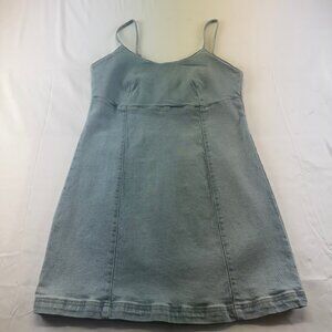 LONE STAR Vintage Light Wash Denim Overall Mini Dress Spaghetti Strap Feminine L